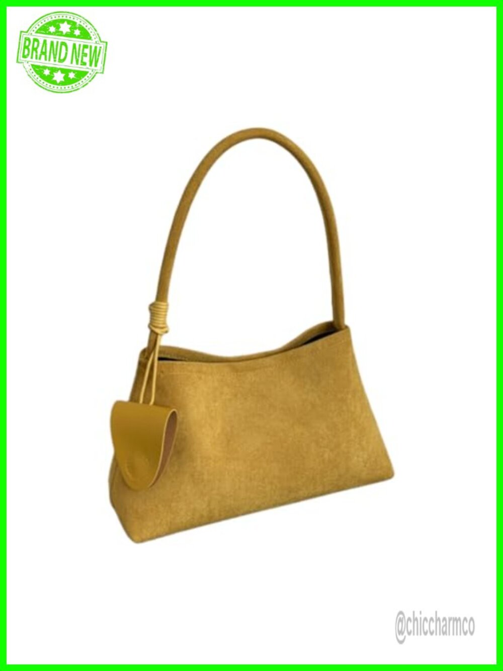 Vintage Suede Underarm Shoulder Bag with Inner Pouch & Leather Pendant